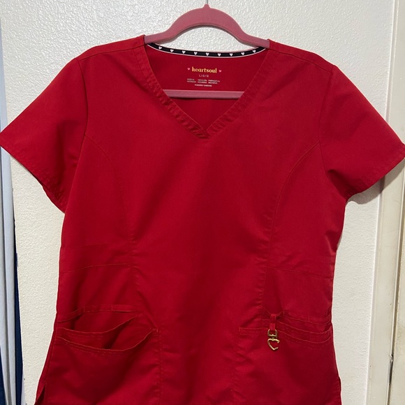 Heartsoul red scrub set top bottom pants scrubs - Picture 3 of 5